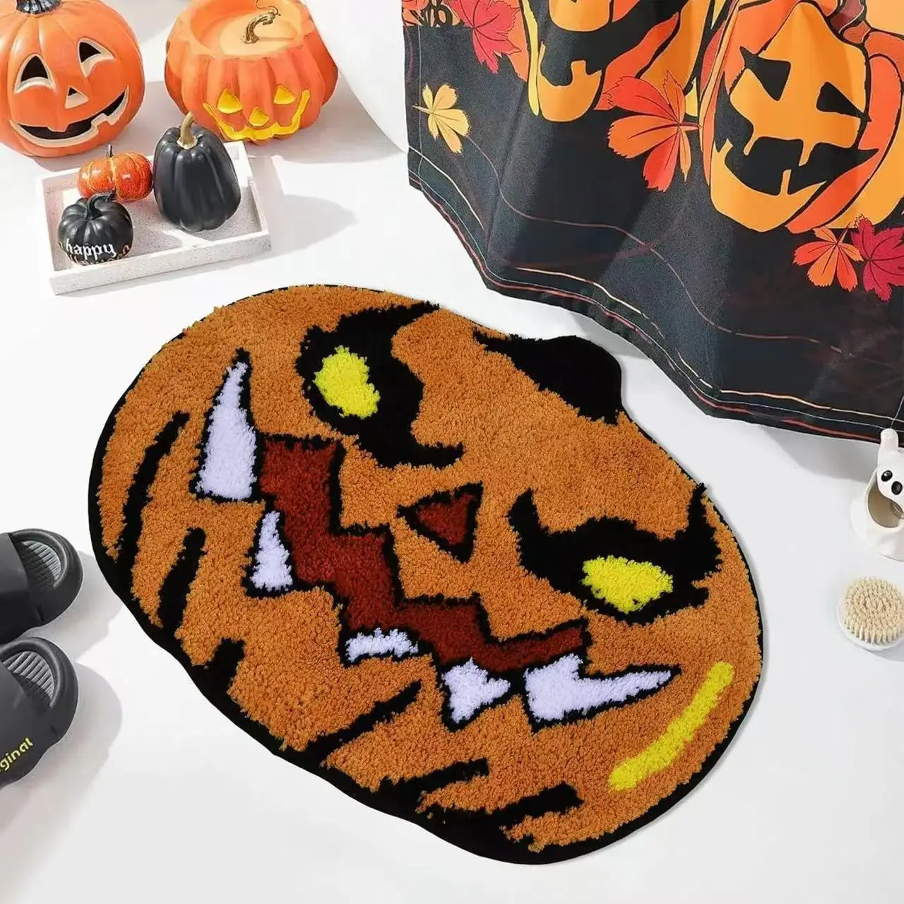 

VIAKMA Halloween Devil Pumpkin Decorative Carpet Bathroom Non Slip Absorptive Foot Mat Living Room Porch Bedroom Door Mat