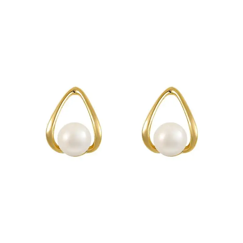 1 Paar kleine Ohrstecker in Gold- oder Silberfarbe mit Perlen für Damen, minimalistischer, metallischer, hohler, geometrischer Schmuck. – Detail 7