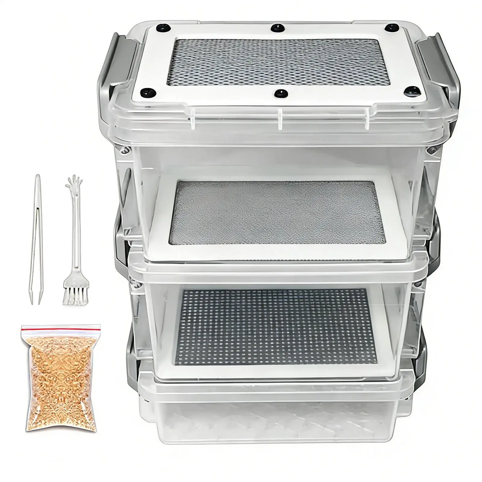 Mealworm Breeding Kit 3-Layer Silkworm Feeder Bin Corn Worm Breeder Box for Pet Parents Animal Lovers Keepers Breeders Hobbyists