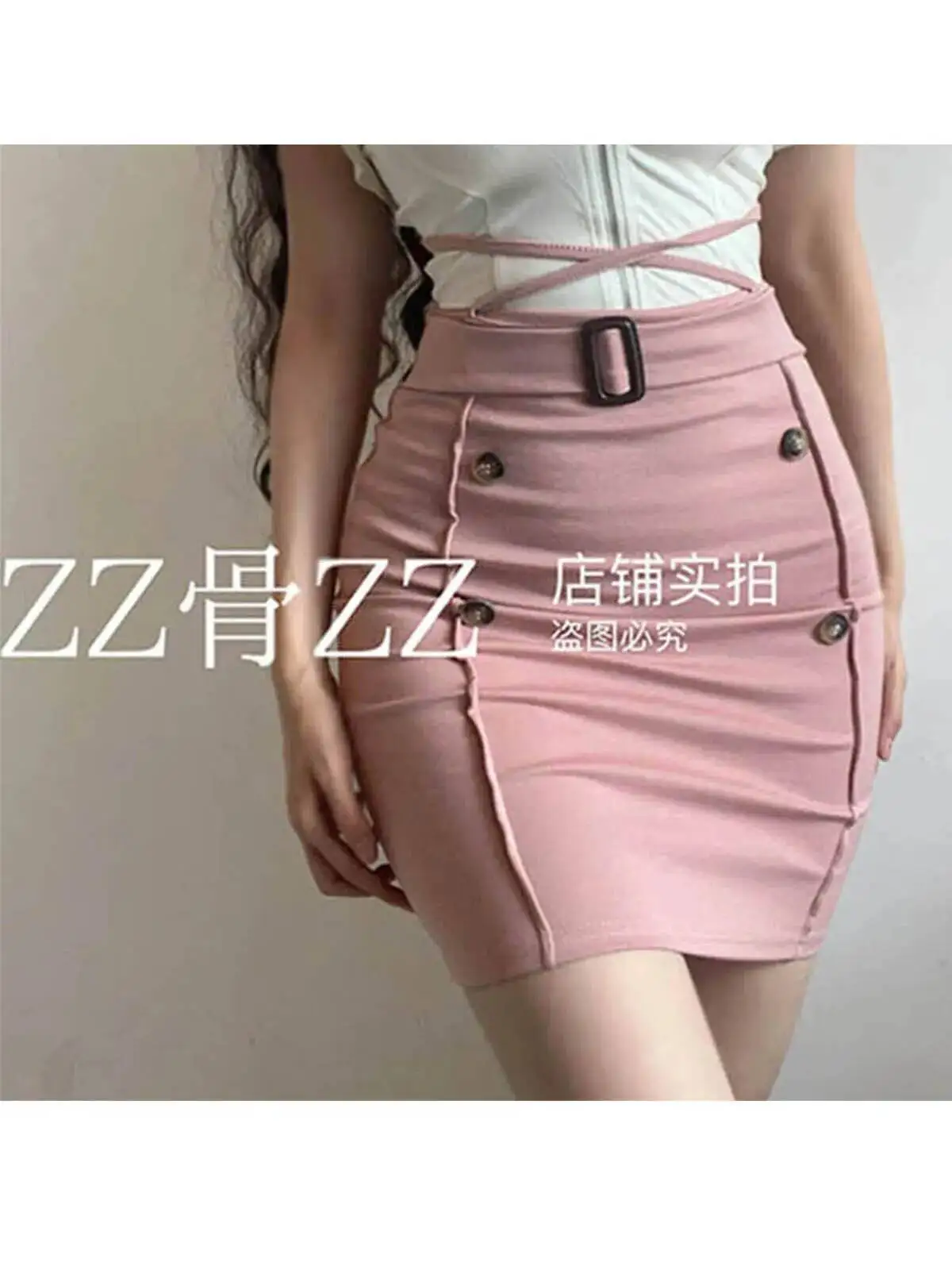 Sukienka mini na ramiączkach z wysokim stanem, dwurzędowymi guzikami, krojem podkreślającym biodra, seksowna, w jednolitym kolorze, elegancka, różowa, słodka, nowość 2025 TM9Y