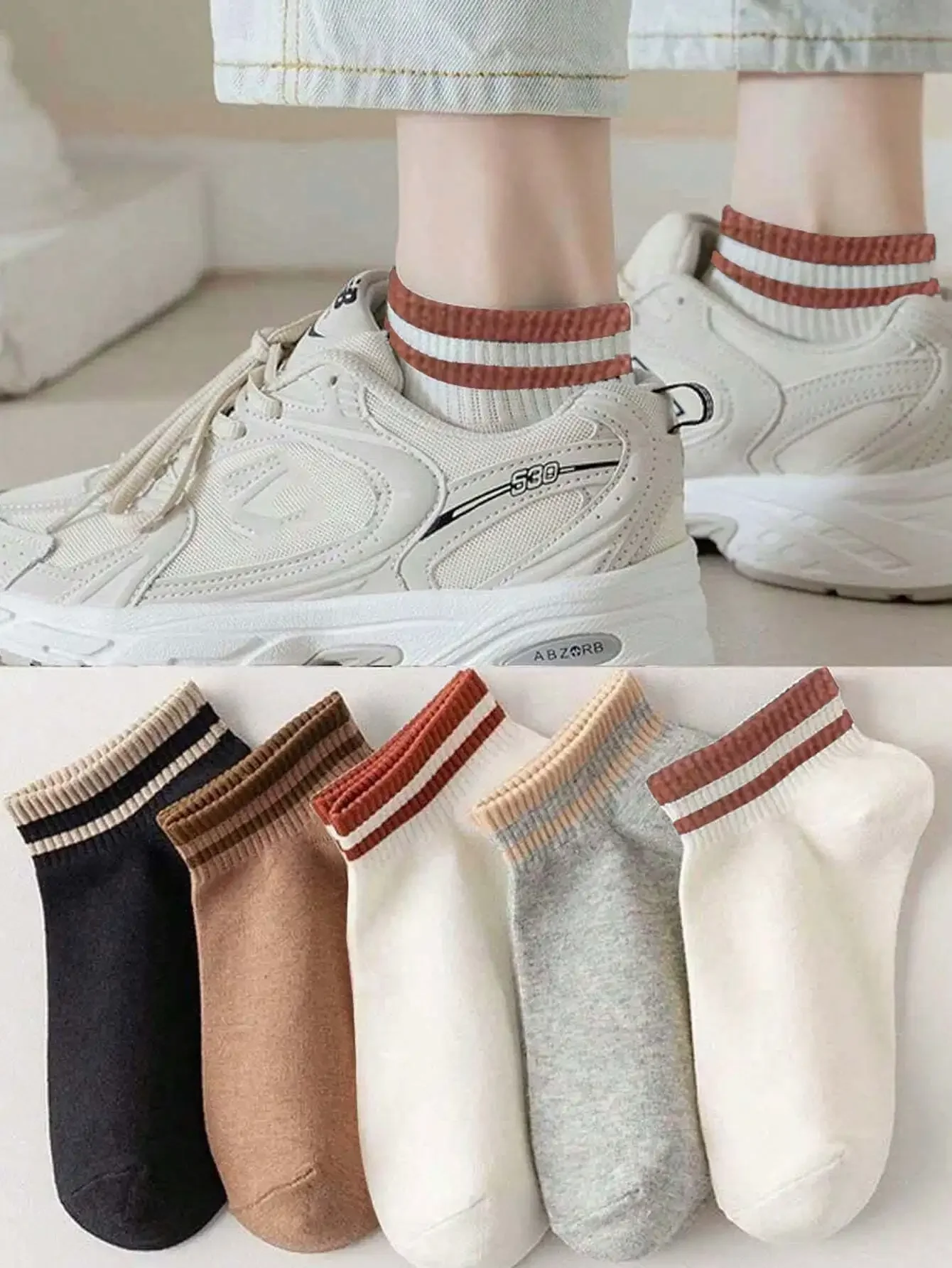 

5pairs Women Two Tone Casual Ankle Socks For Daily Decoration