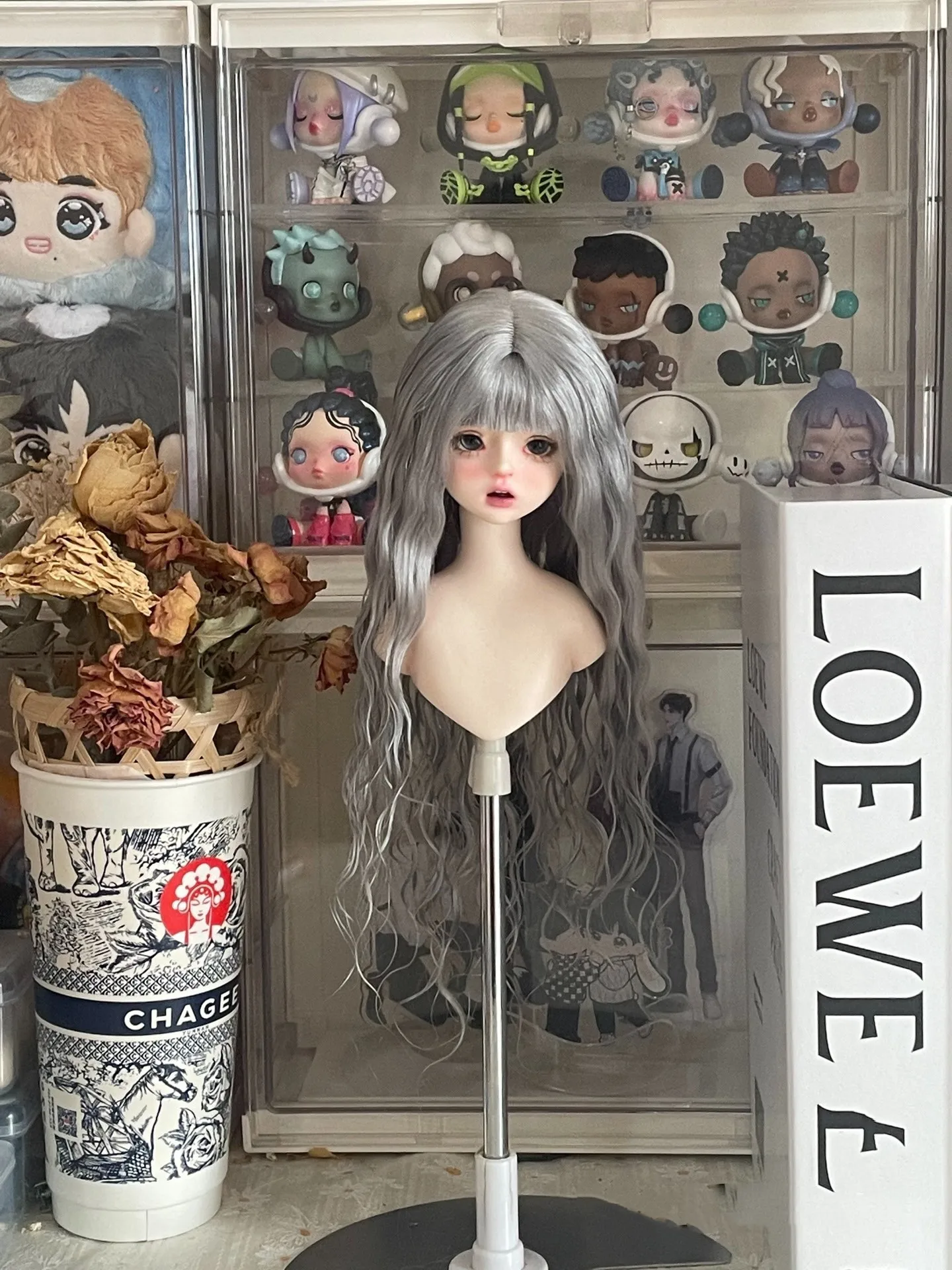 Silver gray BJD wig 1/4 mohair wig，doll curly hair free shipping​