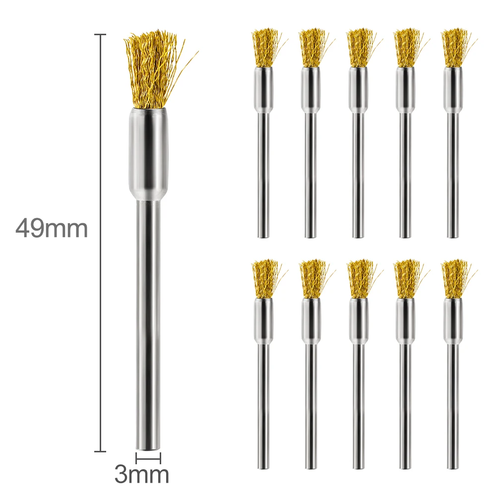 XCAN 10/20pcs Brass Steel Wire Wheel Brush Set Pen Shape 3mm Shank Metal Rust Removal Brush For Dremel Rotary Tool Acceossires