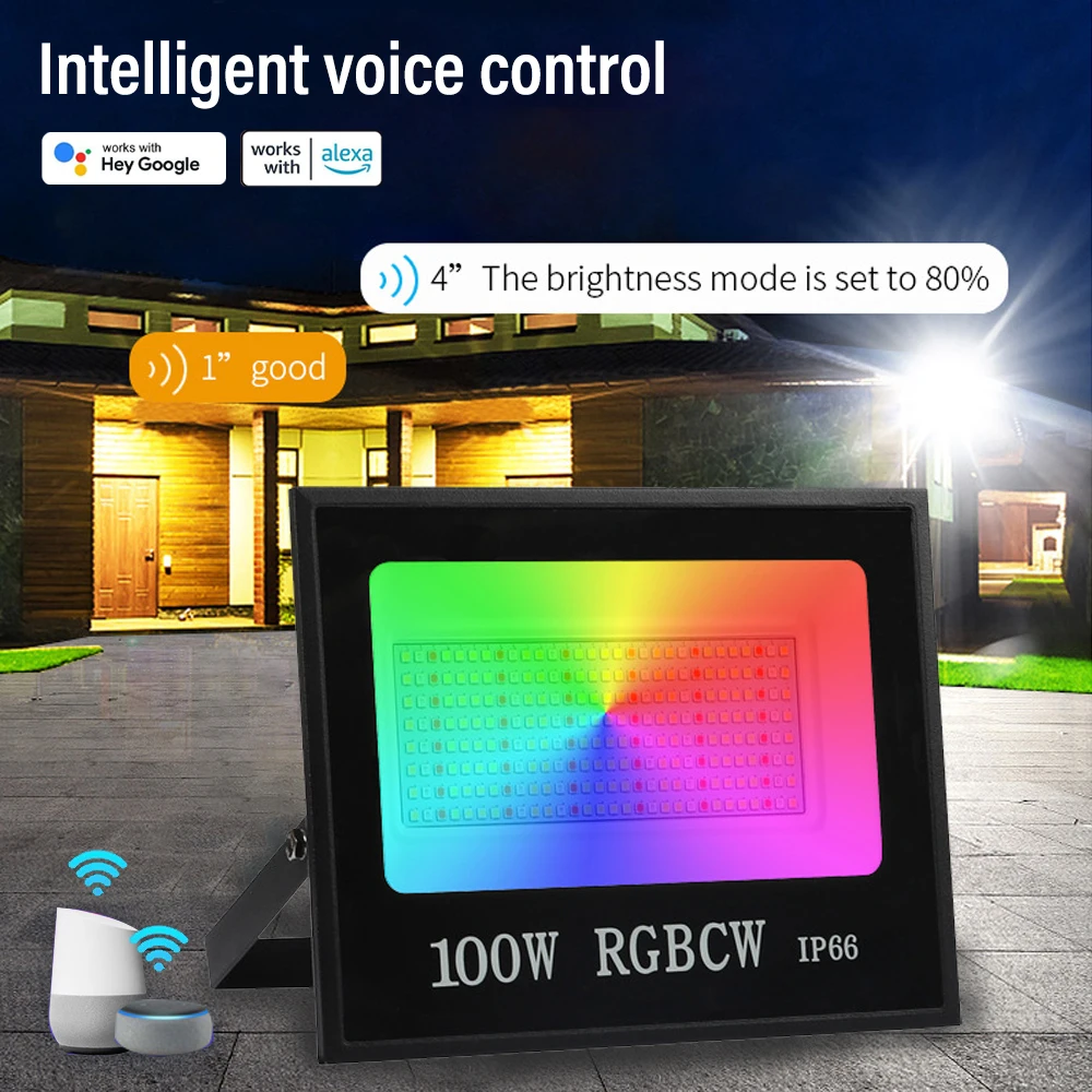 RGBCW LED Wifi Smart Flood Light TUYA APP Voice Control IP66 Outdoor Flood Light Landscape Courtyard Building Exterior Wall