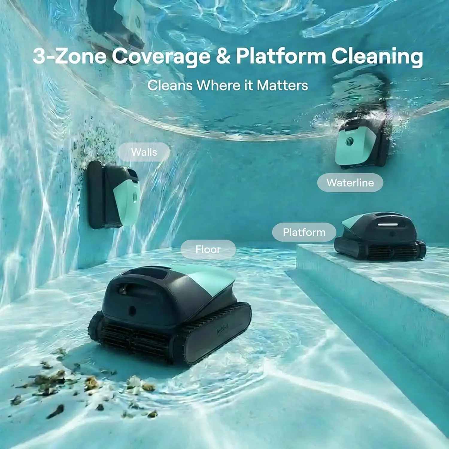 Cordless Pool Vacuum Robot 6800GPH Suction Automatic Floor Wall Waterline Cleaning Pool Cleaner 300Min Runtime