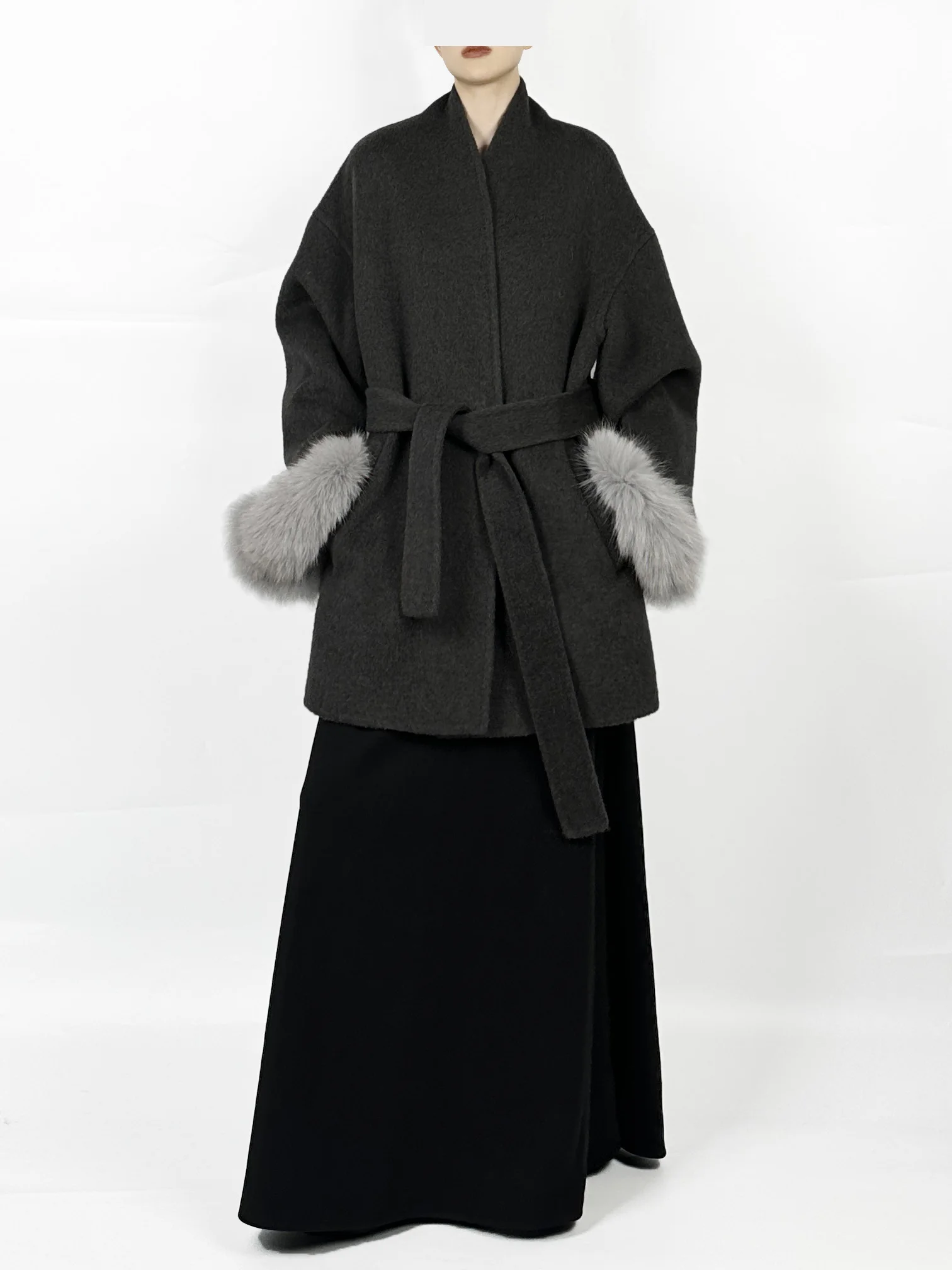 

Ele Fur Sve Длинное пальто женское твидовое твидовое тюдовое платье с поясом на талии, средней длины, модное и