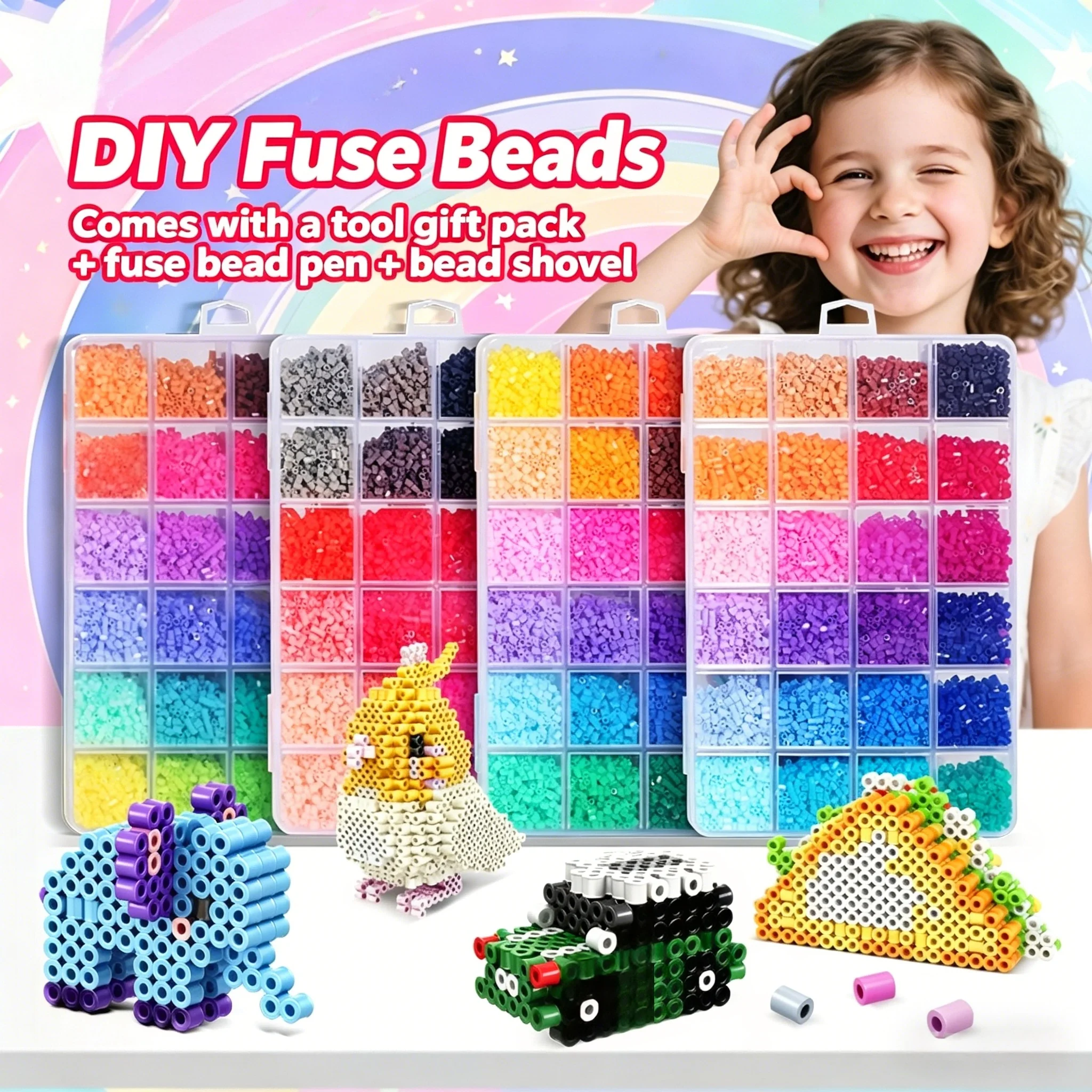 Hama Beads Box Embalagem Mosaico Térmico, Contas para Passar a Ferro, Contas Fusíveis, Brinquedo DIY, Presente, 24 96 Cores 2.6MM 5MM
