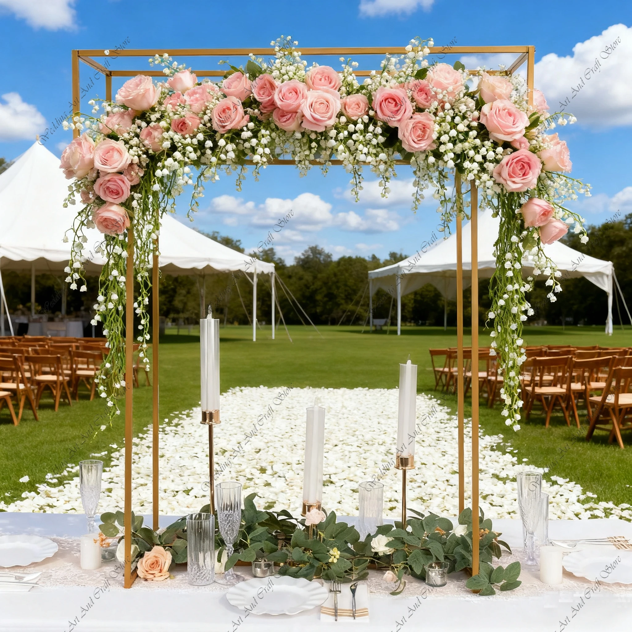 8pcs 60-110cm f30 Metal Rectangular Centerpiece Stand Gold Heavy Duty Design  Tabletop Floral Arrangement Display Rack ivy49