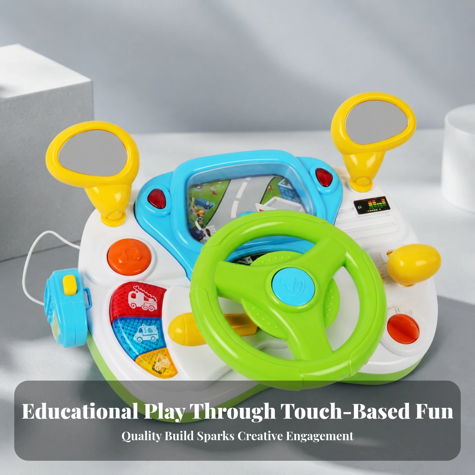 Toy Steering Wheel with Dashboard Realistic Pretend Driving Dashboard Simulated Driving Driving Center Hands-on for Toddlers