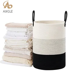 Large Woven Laundry Basket, Cotton Rope Foldable Hamper, Dirty Clothes Bucket, Toys and Blankets For Bathroom, Baby Room