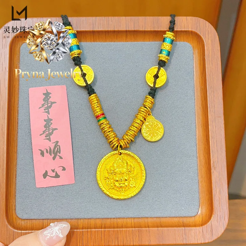 Pryna Jewelry   9999 24K real gold gold store same style yellow treasure god disk necklace pendant money string solid sweater ch
