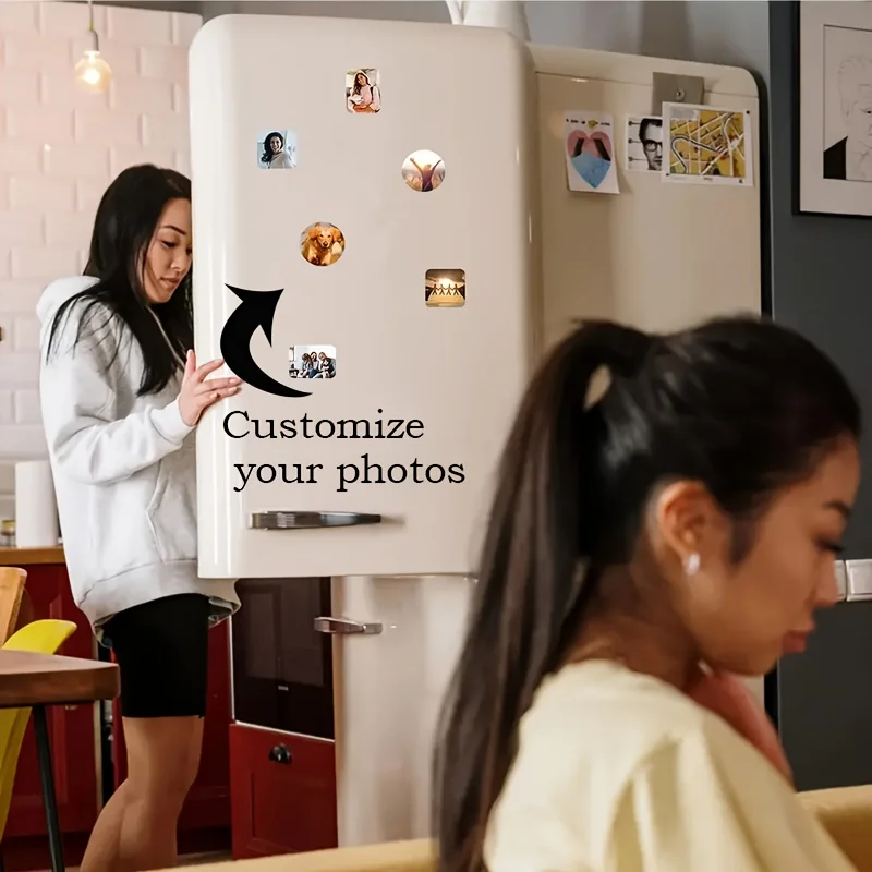 1 قطعة صور مخصصة مغناطيس الثلاجة شخصية حامل الصور المغناطيسي دائم البلاستيك مربع محفورة صورة سطح مغناطيس الثلاجة