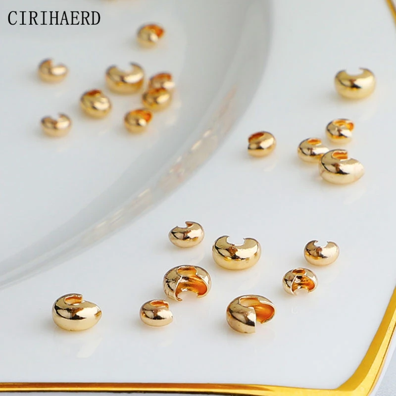 14K/18K Gold Plated Crescent Positioning Package Wire Buckle Open Crimp Beads Covers End Spacer Beads DIY Jewelry Accessories