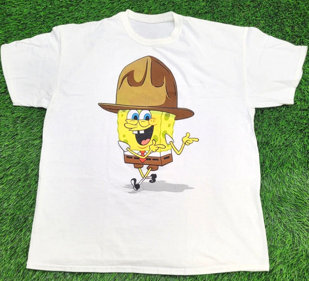 

SpongeBob SquarePants Cowboy Shirt Nickelodeon Crop Cotton Summer Harajuku Men's Women's T-shirts Loose Y2K