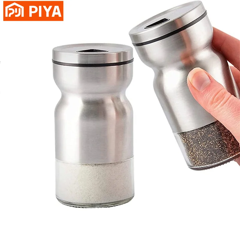 Glass Salt and Pepper Shakers Set with Adjustable Pour Holes Stainless Steel Salt Shaker and Pepper Shaker Farmhouse Salt Jar