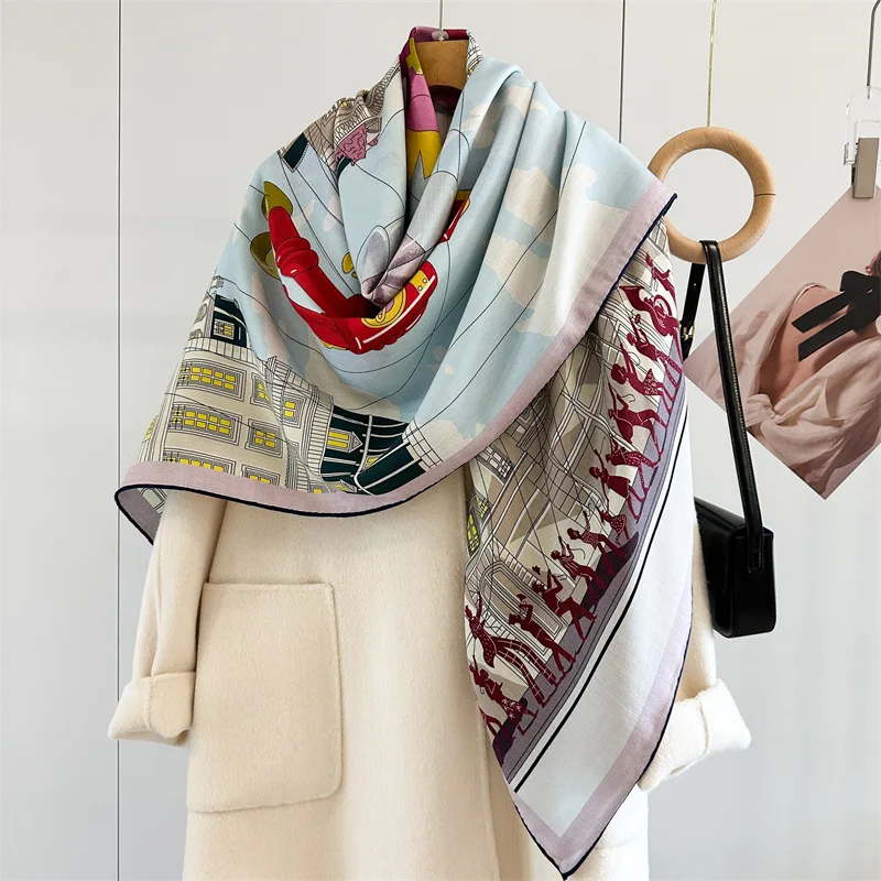 

Women Winter Wool Blanket Scarf Shawl Extra Large Square Wool Foulard Echarpe Cape 2 Sides Printing