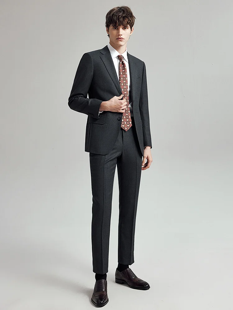 100% Wool Deep Grey Suits For Men Formal Wedding Groom Wear Four Seasons Fashion Blazer Pant Single Breasted Businessman Suit