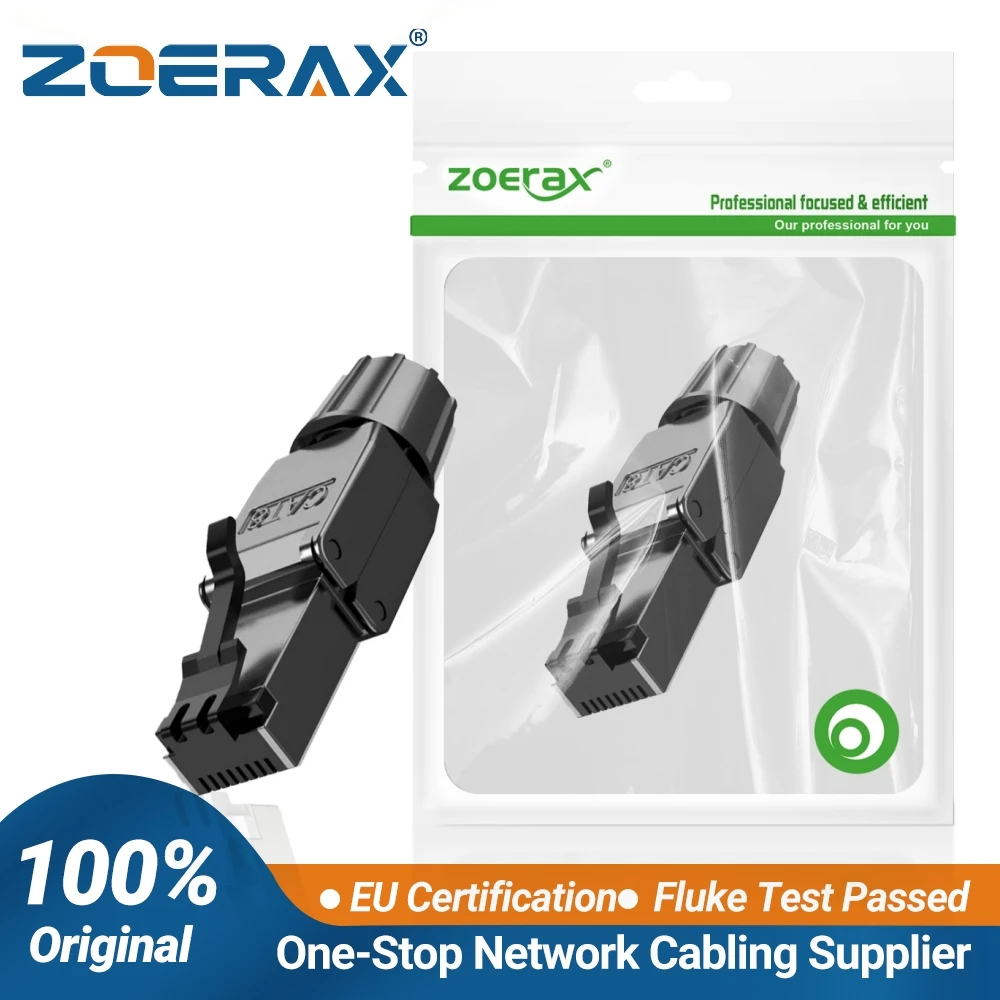 ZoeRax RJ45 Connectors Tool Free Cat6a Cat7 Cat8, Shielded RJ45 Modular Plugs 10 Gbps 600MHz PoE++, Reusable Easy RJ45 Plug