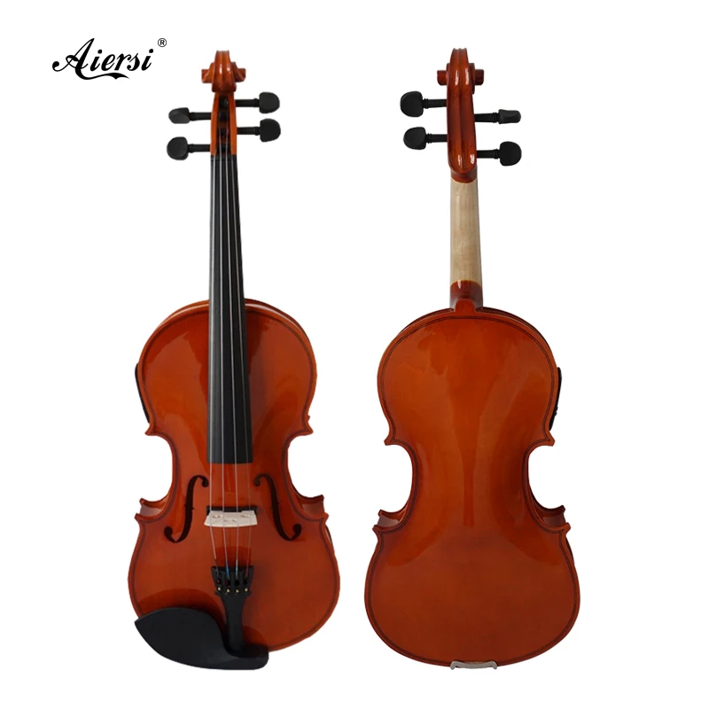 

antique brown stain real spruce and flame maple skin 4/4 practice plywood violin with 2-Band pickup