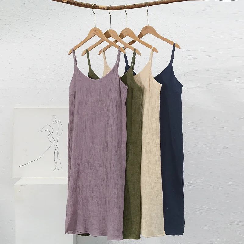 Mussola 100% garza di cotone abito estivo donna sexy senza maniche cinturino regolabile lato aperto laterale elegante partito boho vestito estivo abiti