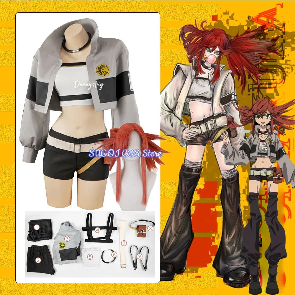 

GACHIAKUTA Ryou Reaper Cosplay Costume Ryou Short Jacket Shorts Set s-3xl Women's Dresses Messy Red Hair Wig Role-playing Suits