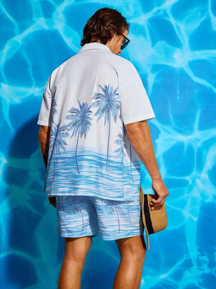 2024 New Men's Hawaiian Short Sleeve Shirt Summer Everyday Men's Shorts Travel Vacation Men's Casual Shirt And Beach Shorts Set