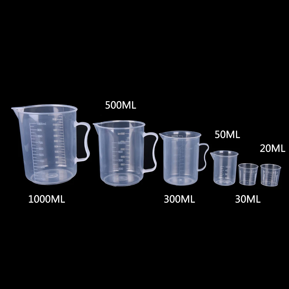 Taza medidora de plástico de 20/30/50/300/500/1000ML, vaso de laboratorio, boquilla para verter, jarra líquida, herramienta de medición, suministro de cocina para hornear