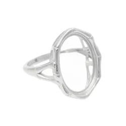 Ring Blank (13x18mm Oval Blank) Long-Lasting White Gold Plated 925 Silver Ring Setting Adjustable Ring Base