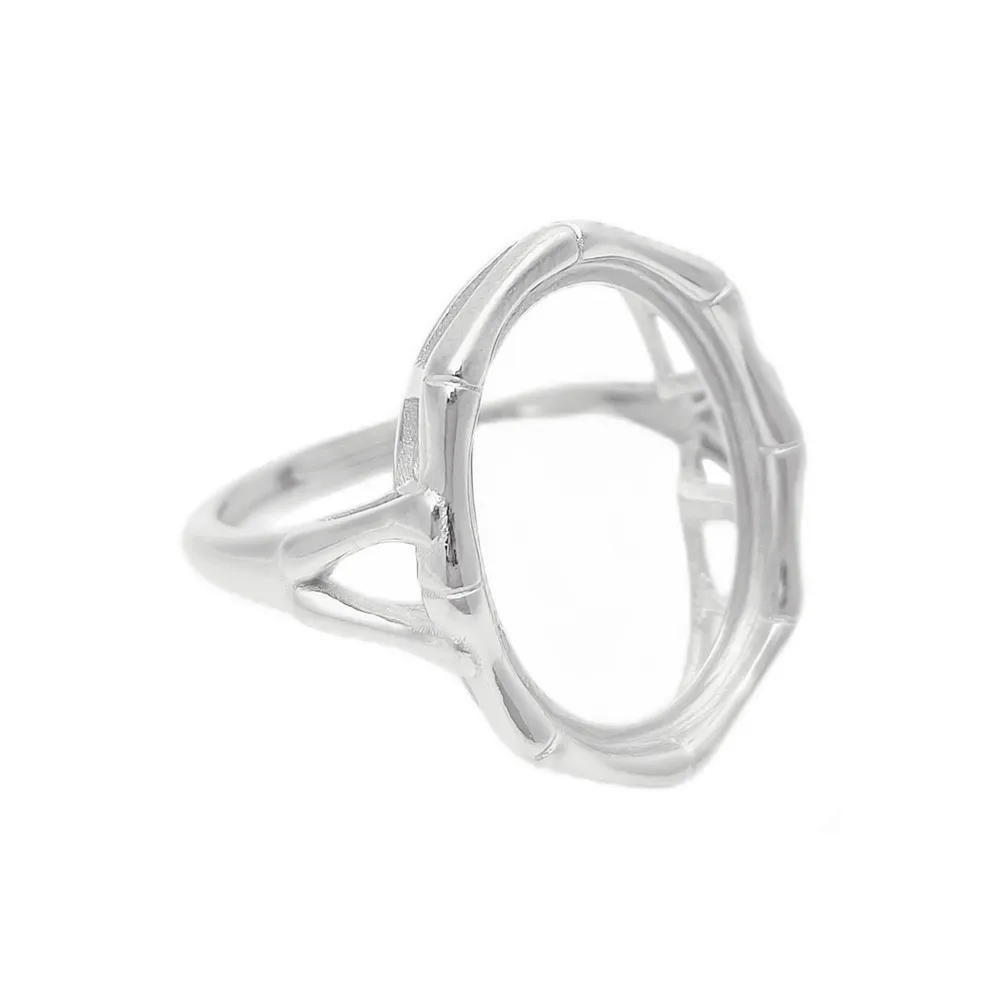 Ring Blank (13x18mm Oval Blank) Long-Lasting White Gold Plated 925 Silver Ring Setting Adjustable Ring Base