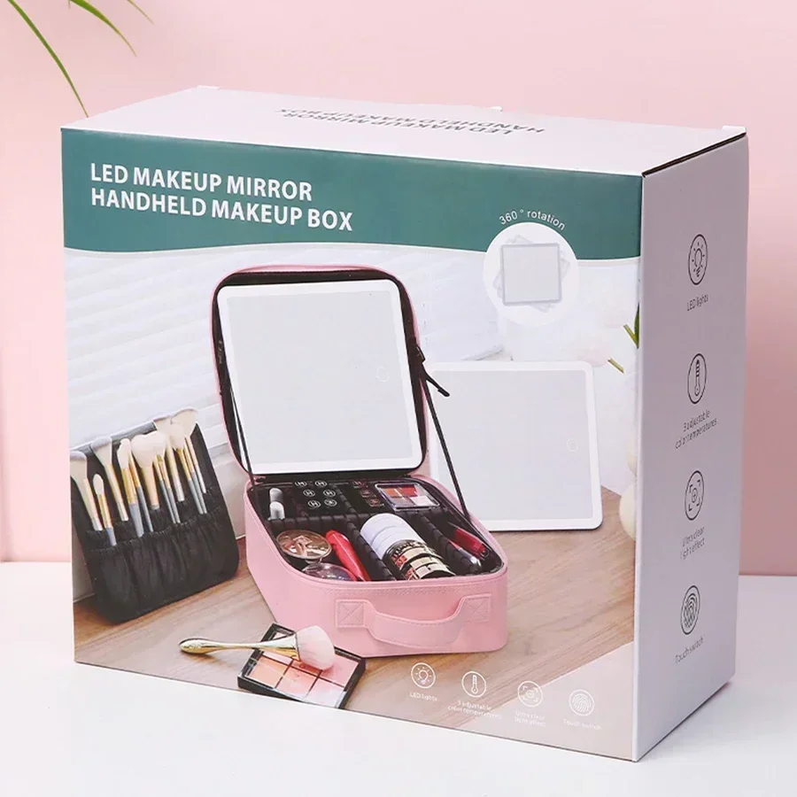 Rechargeable Vanity Mirror Light,Dimmable Makeup Mirror,LED Lighting,Desktop Dresser Organizer,Illuminated Cosmetic Bag,Bedroom