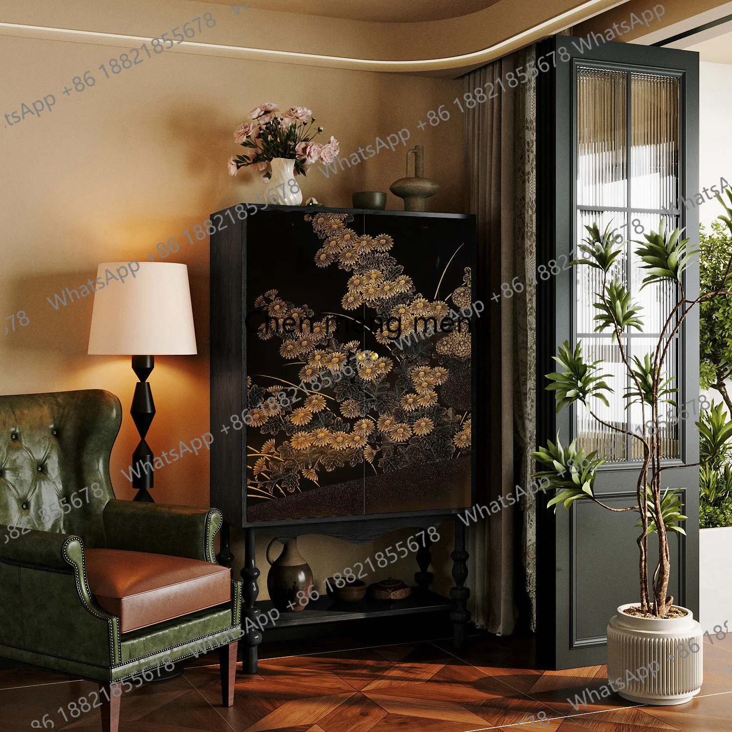 

French antique tall cabinet solid wood porch chest retro vertical side cabinet living room furniture