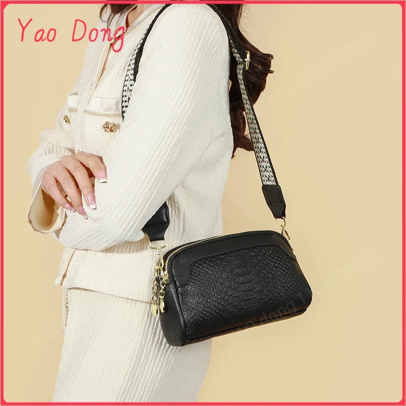 Yao Dong ผู้หญิงเรียบง่ายของแท้หนัง Crossbody กระเป๋า Vintage กระเป๋าสะพายหนังแท้อเนกประสงค์กระเป๋าถือทุกวัน