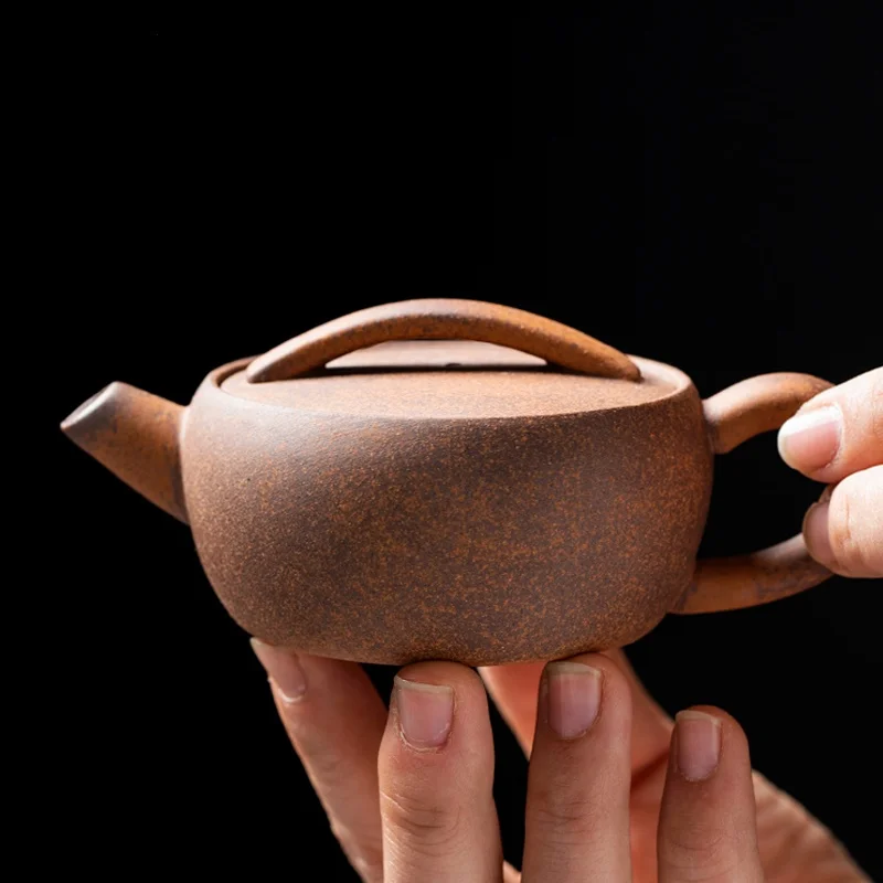 Raw ore rough pottery tea pot, handmade tea set, single pot, 120cc small tea pot