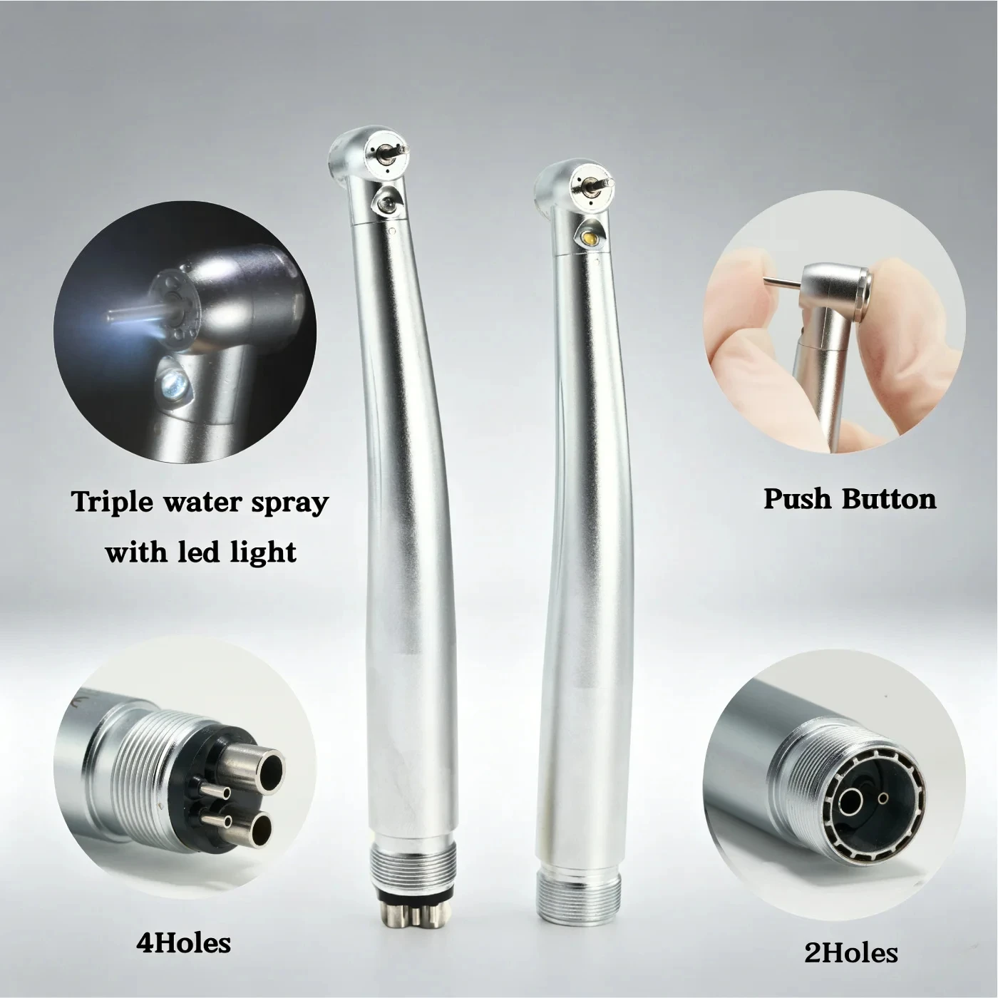 2/4 Holes Dental LED High Speed Handpiece Standard Head Push Button Three Water Spray E‑generator Air Turbine Handpiece