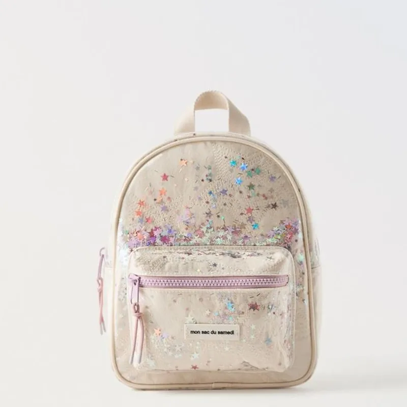 New off-white star sequin transparent backpack for children