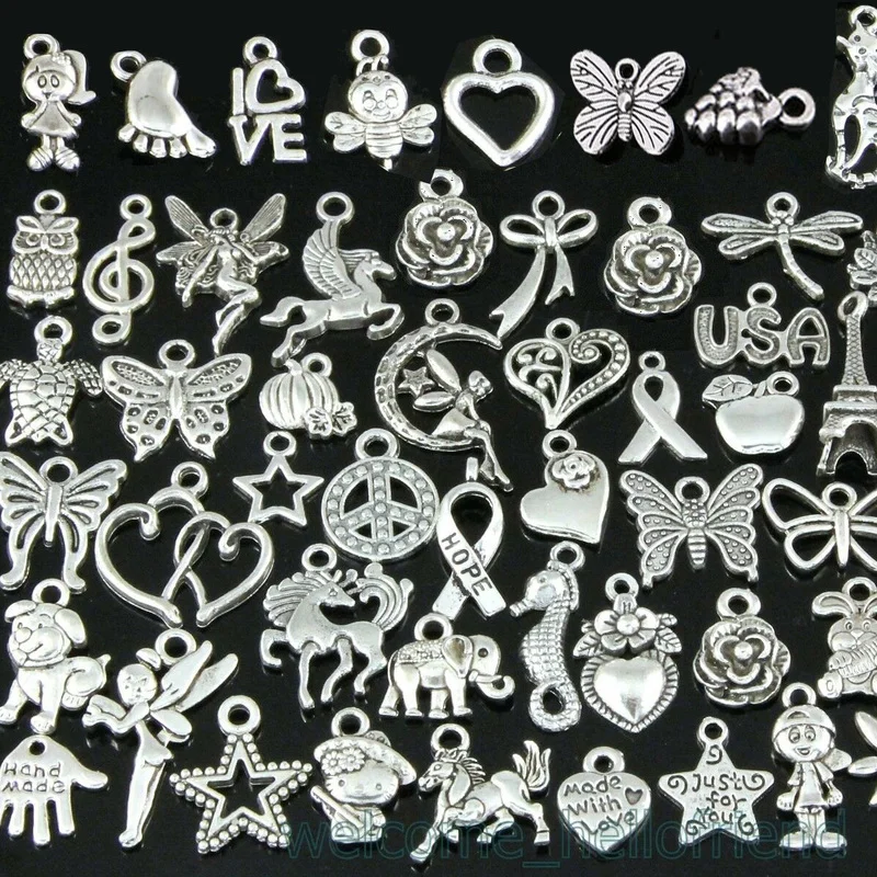 100pcs Tibetan Silver Mixed Pendant Animals Charms Beads for Jewelry Making Bracelet DIY Earrings Necklace DIY Craft Art Charm