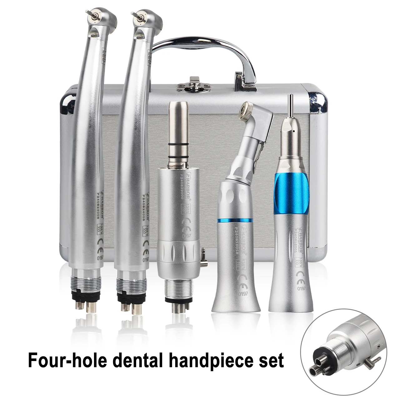 5Pcs/Kit Dental High & Low Speed Handpiece With LED Air Turbine Three Water Spray Straight&Contra Angle&Air Motor 2/4 Holes