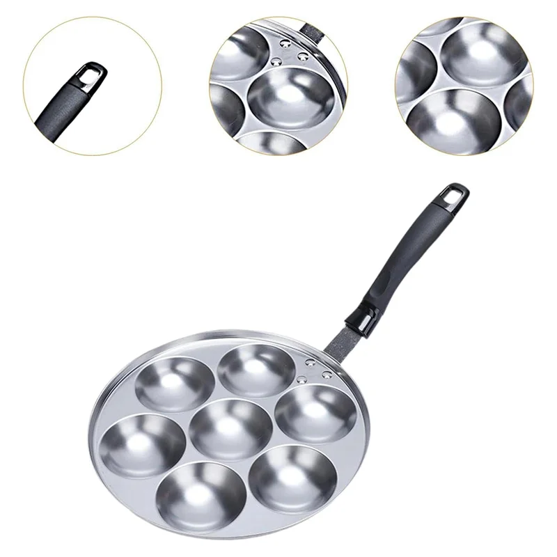 

B08B-7 Hole Octopus Grill Plate With Handle, Pancake Cake Poffertjes Pan, Stuffed Pancake Pan For Restaurant Shop