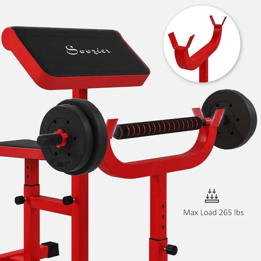 Adjustable Preacher Curl Bench with Brabell Rack for Strength Training: Seated Arm Isolated Barbell and Dumbbell Bicep Station