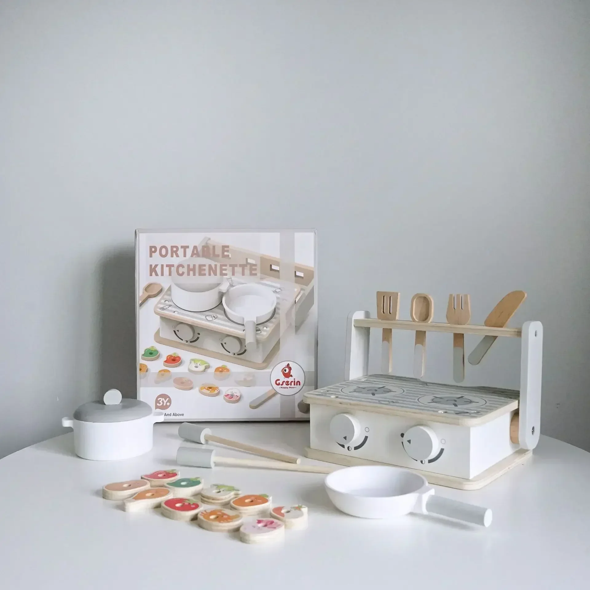 Pot en bois de 26cm, tranche cuillère fourchette barbecue grill brochettes Puzzle ensemble de cuisine jouets interactifs cadeau d'anniversaire pour enfants