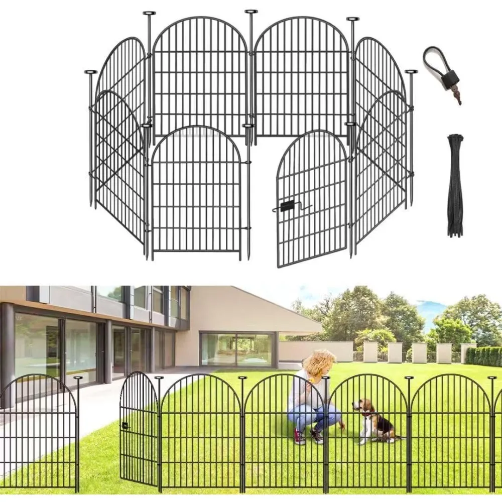 

ADAVIN Garden Fence Animal Barrier with Gate 36 in(H)×17.5 Ft(L) 8 Panels,Rustproof Metal Wire Tall Fencing Border for Dogs Rabb