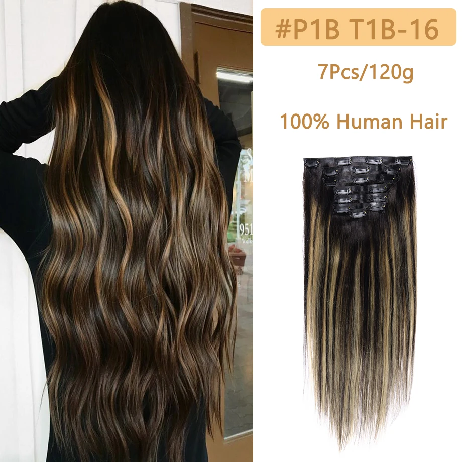 Seamless Clip In Hair Extensions Human Hair Clip On Hair Extensions 100% Real Human Hair Clip Ins Ultra-thin PU Weft Straight