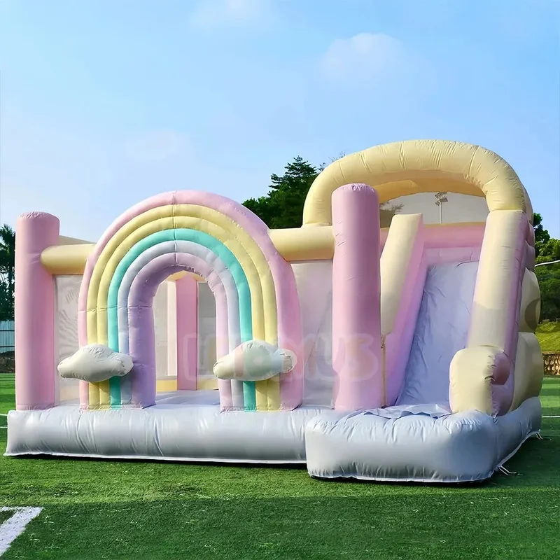 Luxury Commercial Rainbow Inflatables Bouncy Castle Combo Jumping Castle With Ball Pit Party Rental Bounce House for Kids