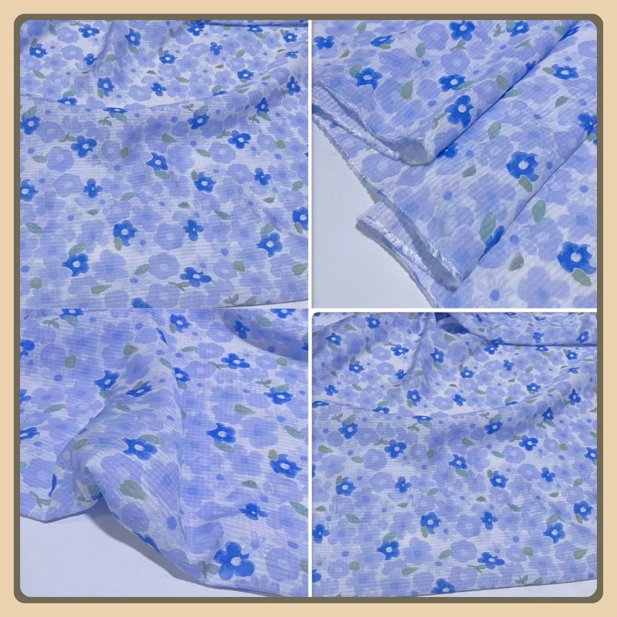 Blue Floral Bubble Texture Natural Fiber Cotton Fabric Soft Breathable Material For Summer Cheongsam Dress Shirt DIY Sewing Clot