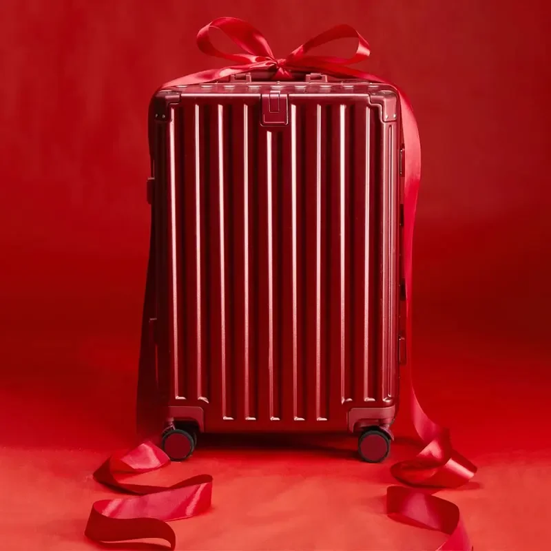 Red Wedding Suitcase with Cup Holder Wet & Dry Separation Aluminum Frame Trolley Case 20/22/24/26 Silent Universal Wheel Luggage