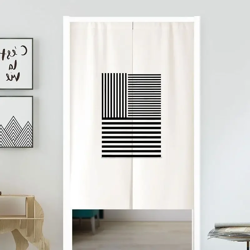 Black White Geometric Stripe Noren Door Curtain Minimalist Line Art Partition Curtain Home Bedroom Entrance Decor