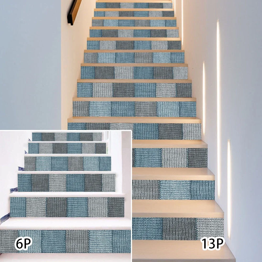 

6PCS/13PCS Weave Shaped Mosaic Staircase Stickers Self Adhesive Vinyl Retro Stairs Riser Covering Mural Home Decoration