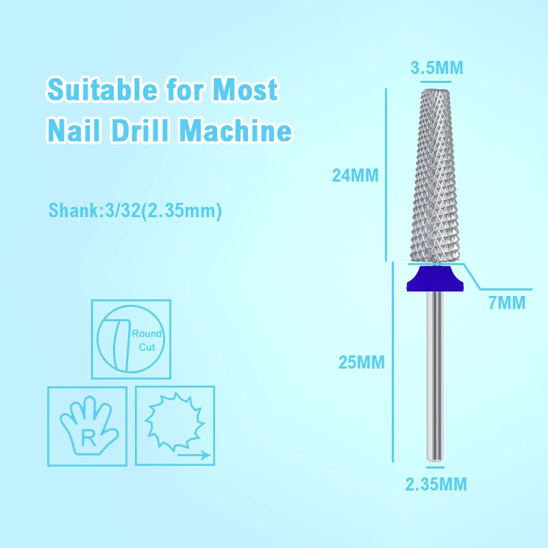 24mm Super Long 5in1 Umbrella Tungsten Nail Drill Bits Milling Cutter Carbide For XXXL Nails DIY Manicure Tools Supplies 3/32