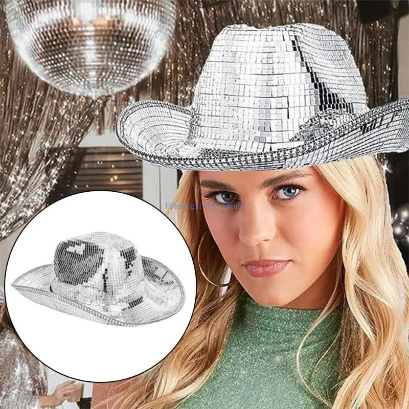 652B مرآة زجاج كاب الأزياء ديسكو الكرة قبعة رعاة البقر التألق DjHat الهيب هوب المرحلة قبعة
