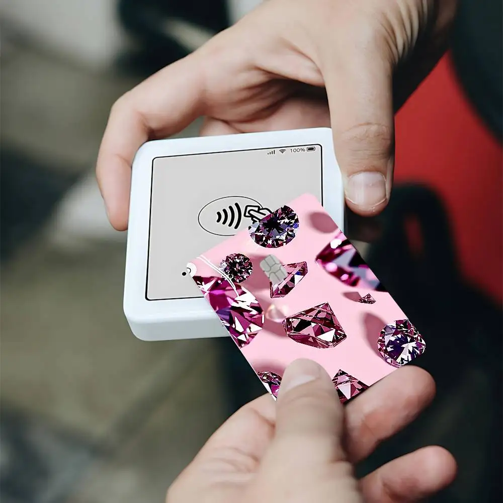 Pink Heart Card Skin Stickers Matte Suitable For VISA Card Bus And Subway Contactless IC Cards